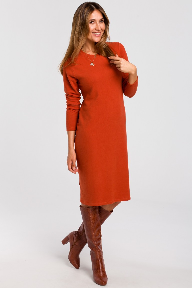 CM4640 Sukienka swetrowa z długim rękawem - ruda