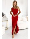 Długa suknia hiszpanka na jedno ramię - ciemnoczerwona