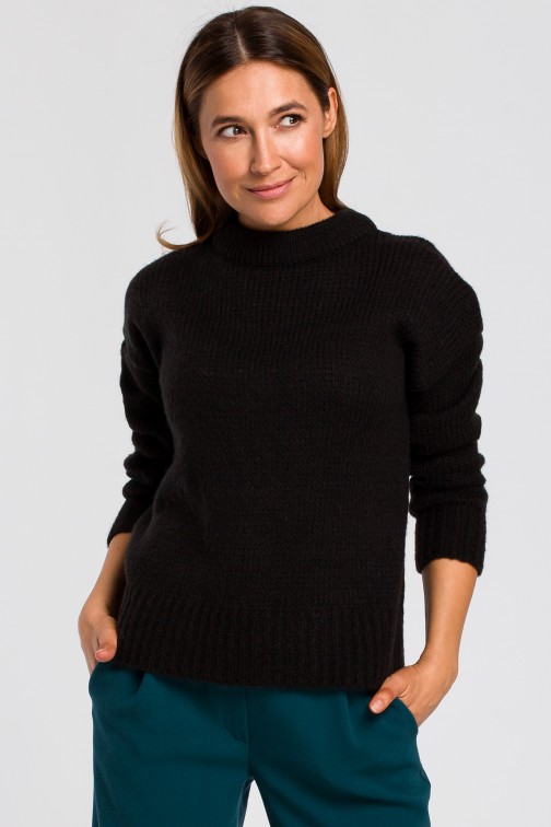 CM4647 Krótki sweter o luźnym splocie - czarny
