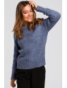 Krótki sweter o luźnym splocie - niebieski