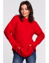 Sweter ze splotem typu warkocz - czerwony