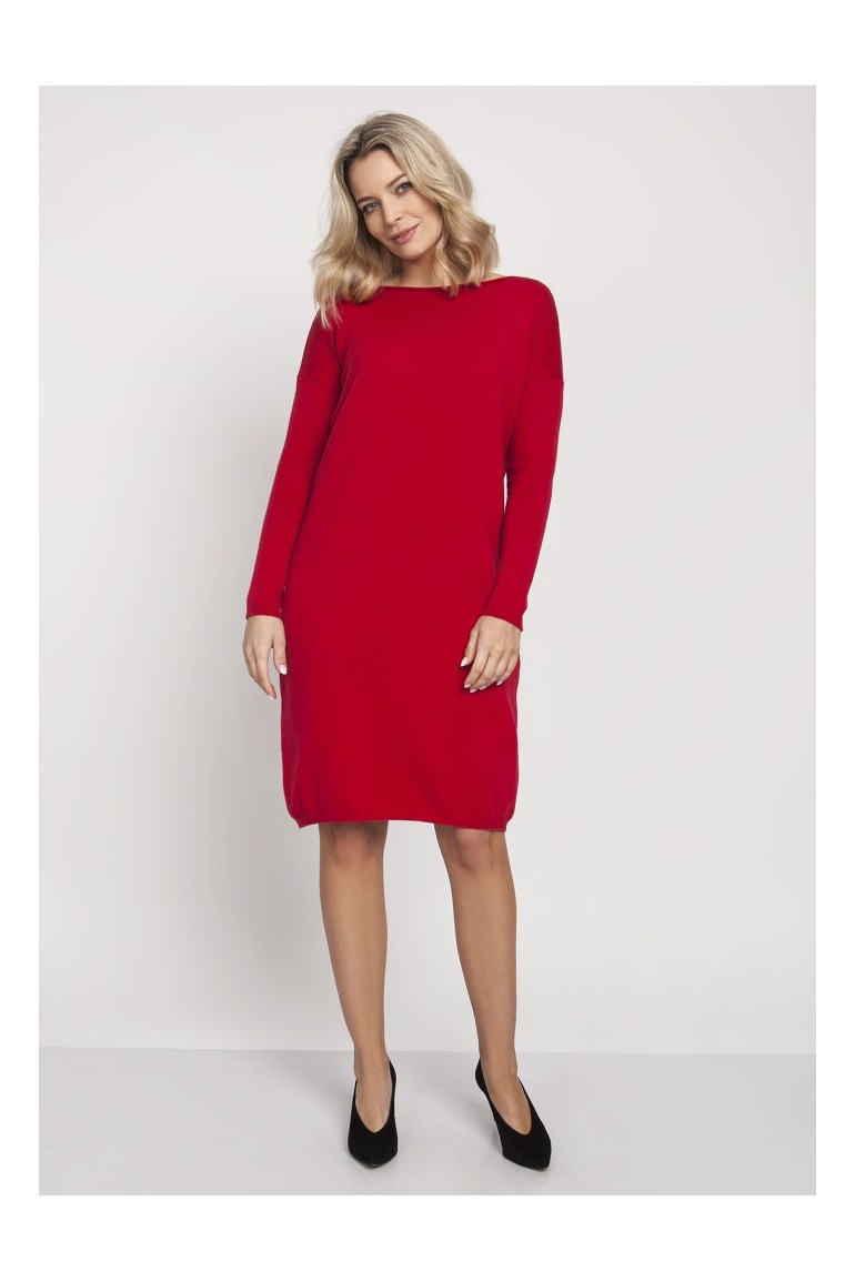 CM4670 Prosta dzianinowa sukienka - czerwona