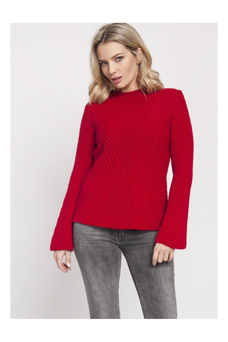 CM4672 Kobiecy sweter z rozszerzanymi rękawami - czerwony