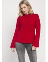 Kobiecy sweter z rozszerzanymi rękawami - czerwony