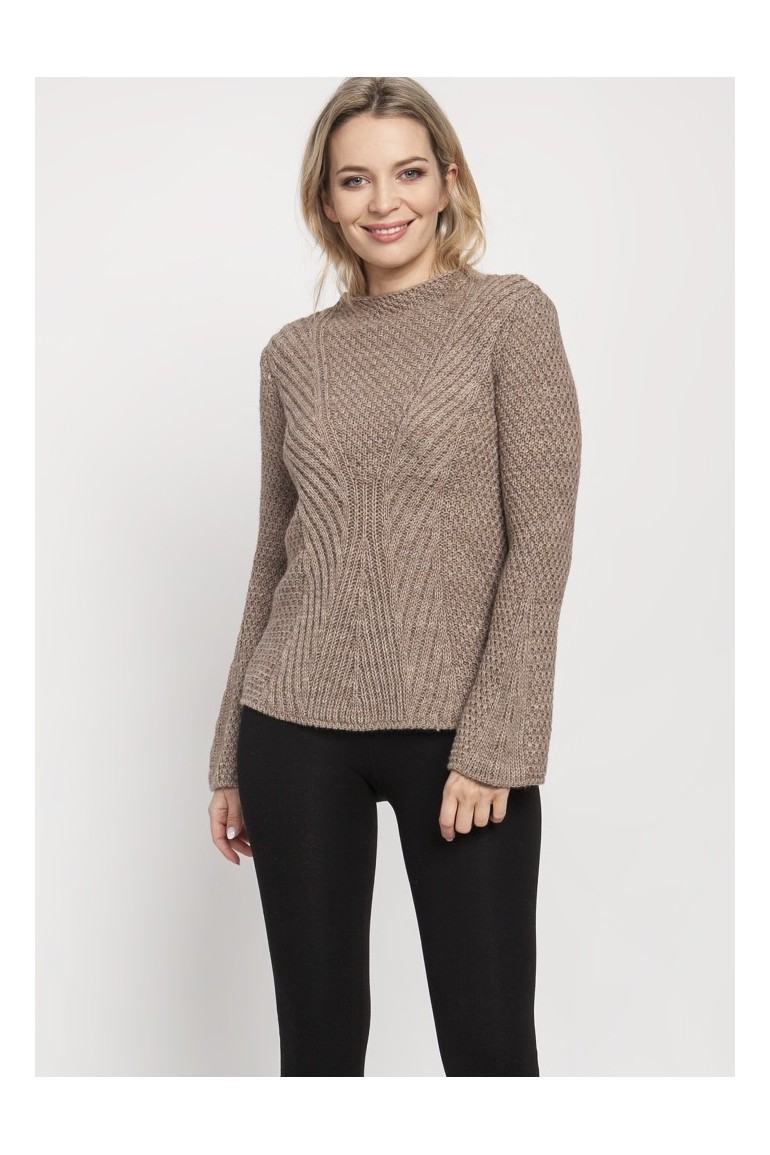 CM4672 Kobiecy sweter z rozszerzanymi rękawami - mocca