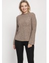Kobiecy sweter z rozszerzanymi rękawami - mocca