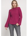 Kobiecy sweter z rozszerzanymi rękawami - amarantowy