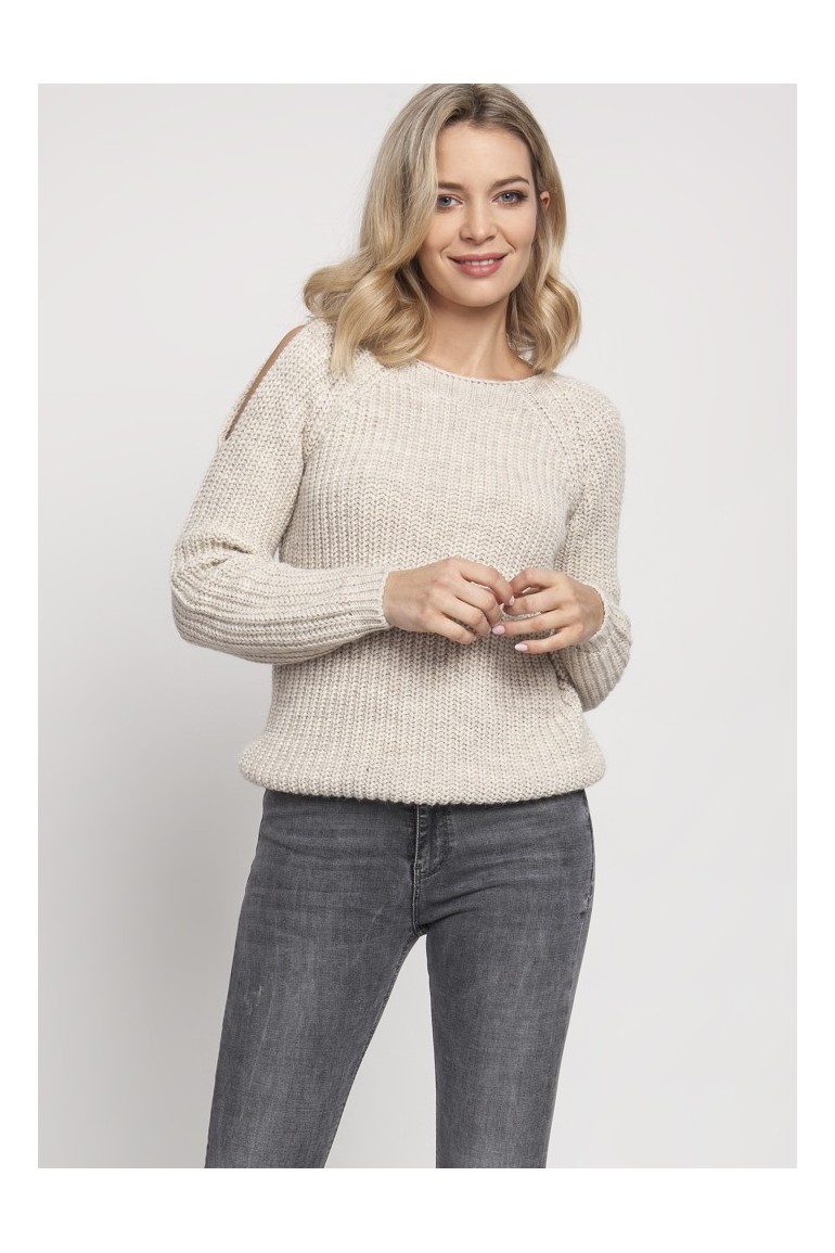 CM4673 Raglanowy sweter z wycięciami na rękawach - beżowy