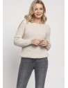 Raglanowy sweter z wycięciami na rękawach - beżowy