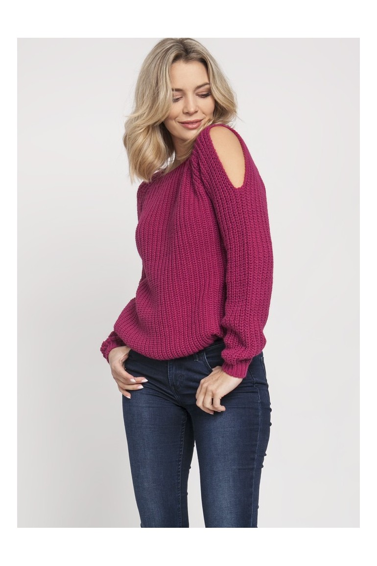 CM4673 Raglanowy sweter z wycięciami na rękawach - amarantowy