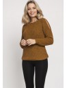 Raglanowy sweter z wycięciami na rękawach - musztardowy