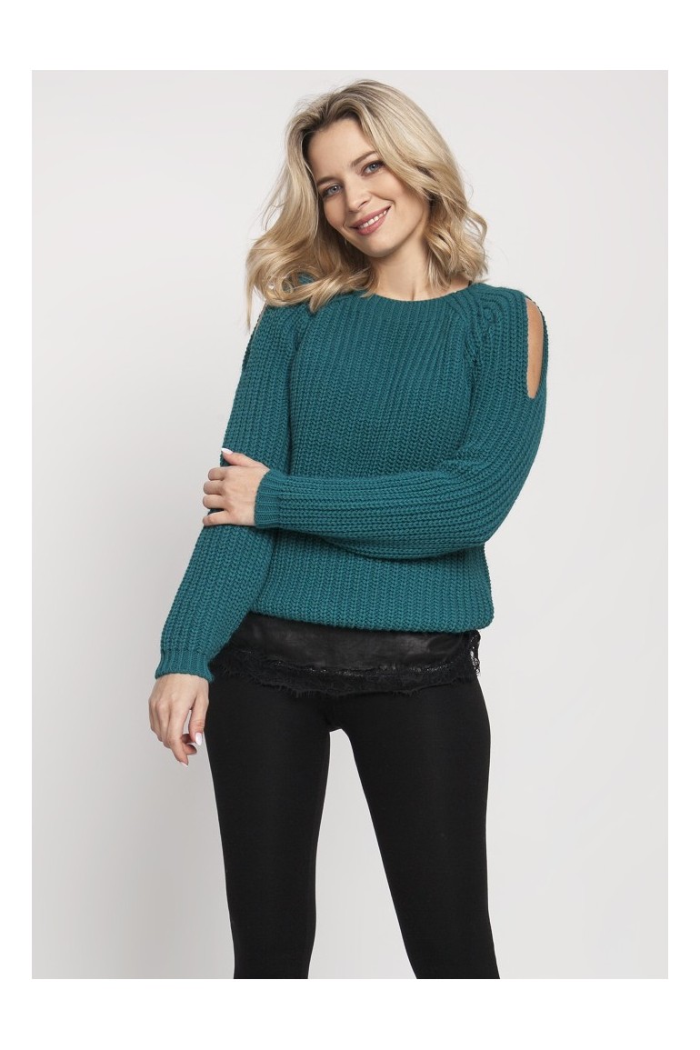 CM4673 Raglanowy sweter z wycięciami na rękawach - zielony