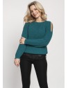 Raglanowy sweter z wycięciami na rękawach - zielony