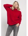 Dzianinowy sweter z golfem oversize - czerwony