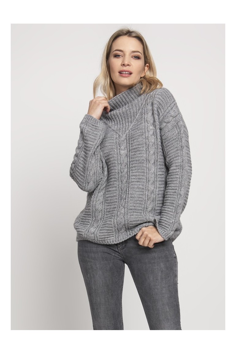 CM4674 Dzianinowy sweter z golfem oversize - szary