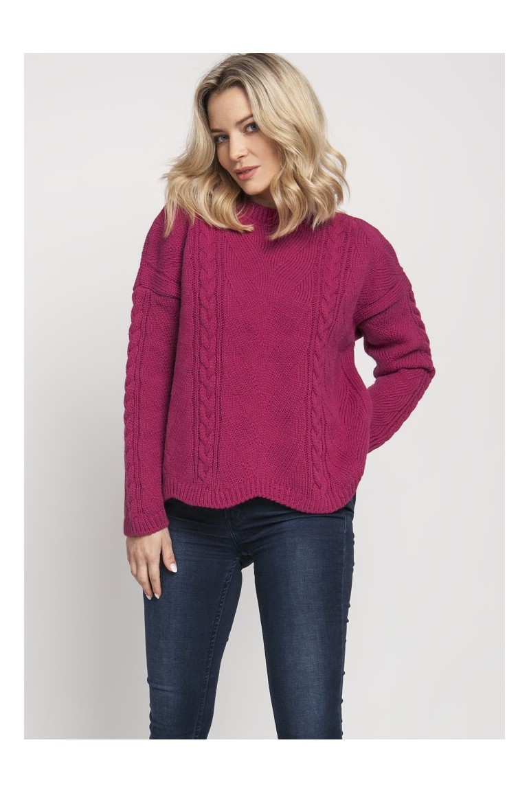 CM4675 Duży wygodny sweter - amarantowy