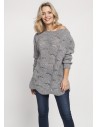Sweter oversize z szerokim dekoltem - szary