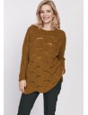Sweter oversize z szerokim dekoltem - musztardowy