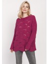 Sweter oversize z szerokim dekoltem - amarantowy