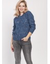 Ażurowy sweter z długim rękawem - jeansowy
