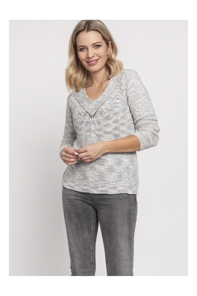 CM4679 Klasyczny sweter z półokrągłym dekoltem - szary