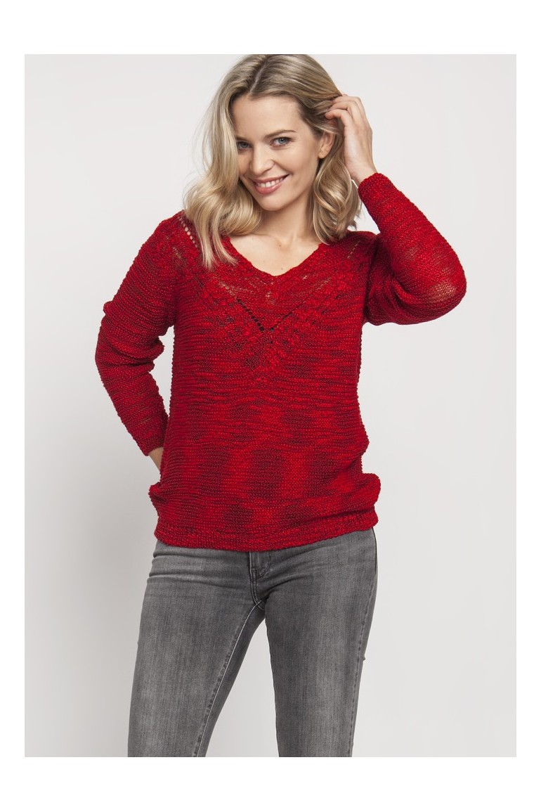 CM4679 Klasyczny sweter z półokrągłym dekoltem - czerwony