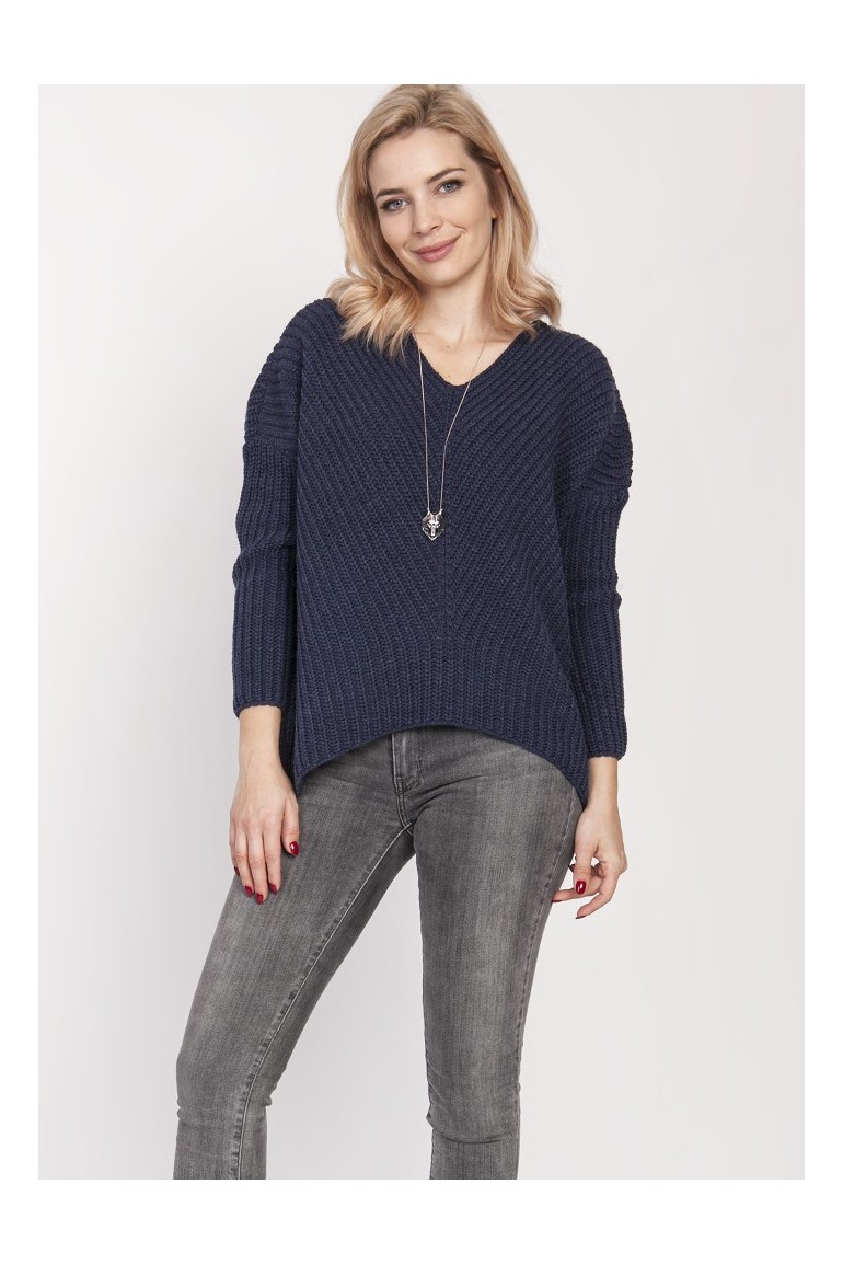 CM4682 Duży wygodny sweter - jeansowy