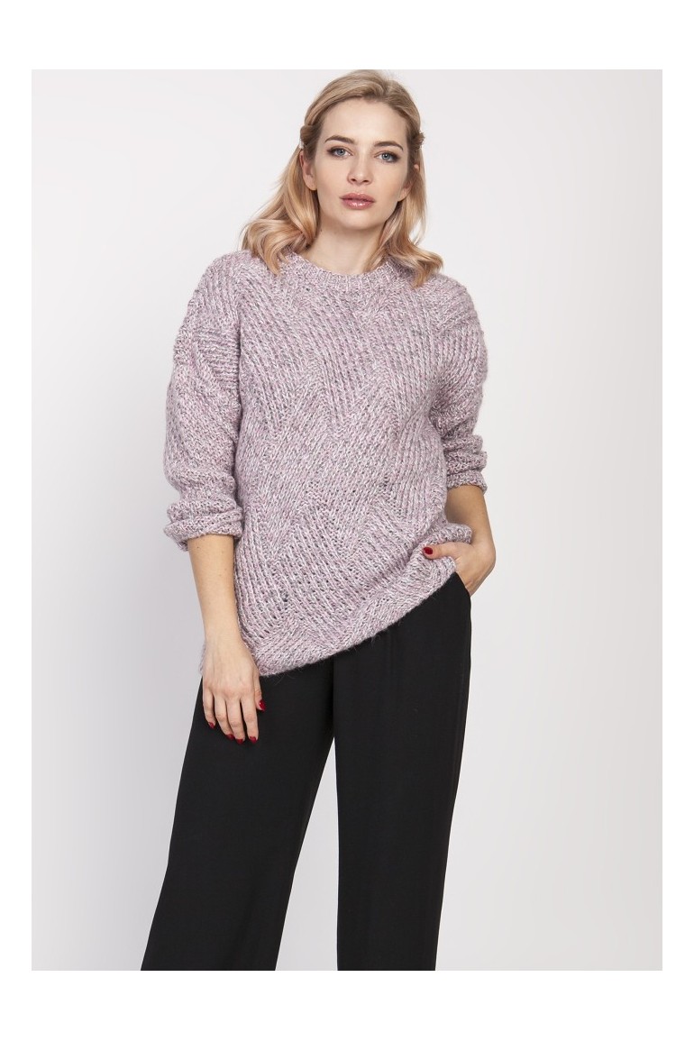 CM4683 Luźny melanżowy sweter - różowy