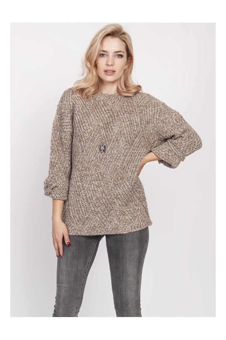 CM4683 Luźny melanżowy sweter - mocca