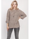 Luźny melanżowy sweter - mocca