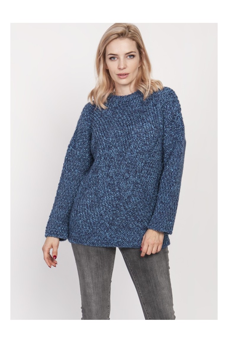 CM4683 Luźny melanżowy sweter - jeansowy