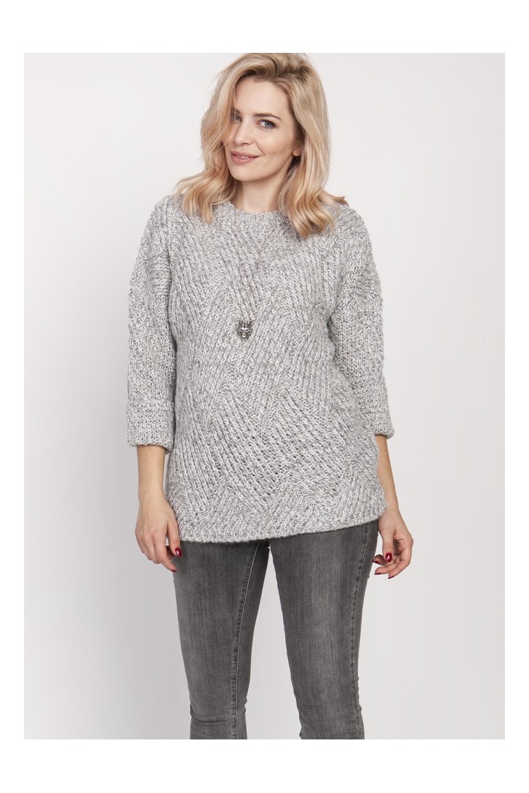 CM4683 Luźny melanżowy sweter - szary