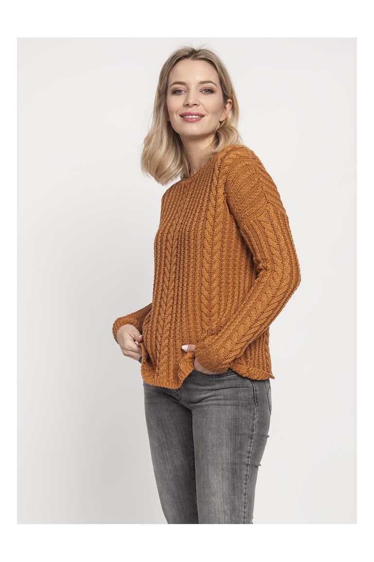 CM4689 Klasyczny sweter z rękawem drop-sleeve - karmelowy