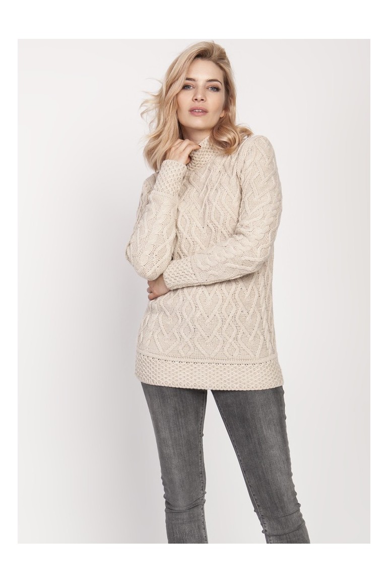 CM4691 Elegancki sweter z półgolfem - beżowy