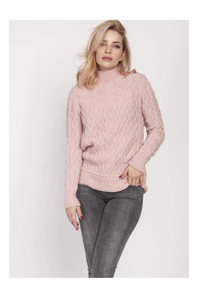 CM4691 Elegancki sweter z półgolfem - różowy