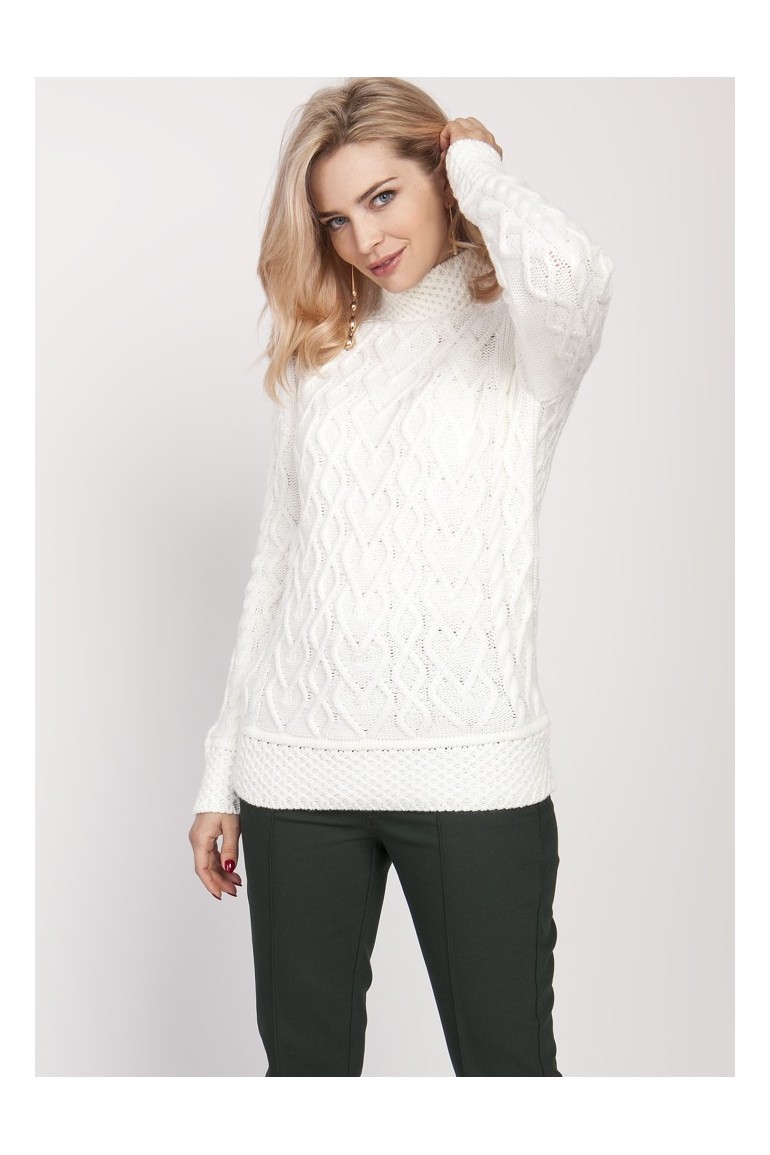 CM4691 Elegancki sweter z półgolfem - ecru