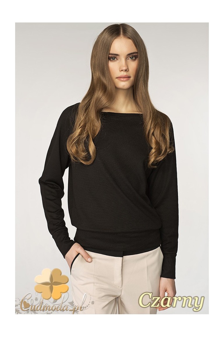CM0537 NIFE SW01 Luźny kobiecy sweter gładki z długim rękawem - czarny