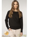 NIFE SW01 Luźny kobiecy sweter gładki z długim rękawem - czarny