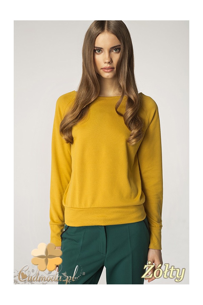 CM0537 NIFE SW01 Luźny kobiecy sweter gładki z długim rękawem - żółty