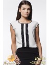AWAMA A24 Kobieca bluzeczka z podwójną falbanką bez rękawów - biało - czarna