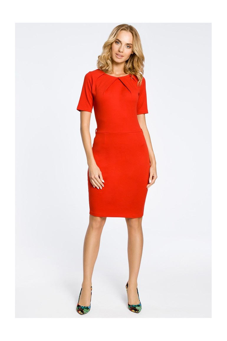 CM0219 Klasyczna elegancka sukienka ołówkowa - czerwona