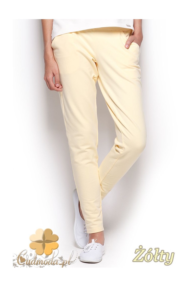 CM0961 FIGL M305 Eleganckie dresowe spodnie z kieszeniami - żółte