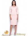 FIGL M301 Gładka sukienka midi za kolano z rękawem - różowa