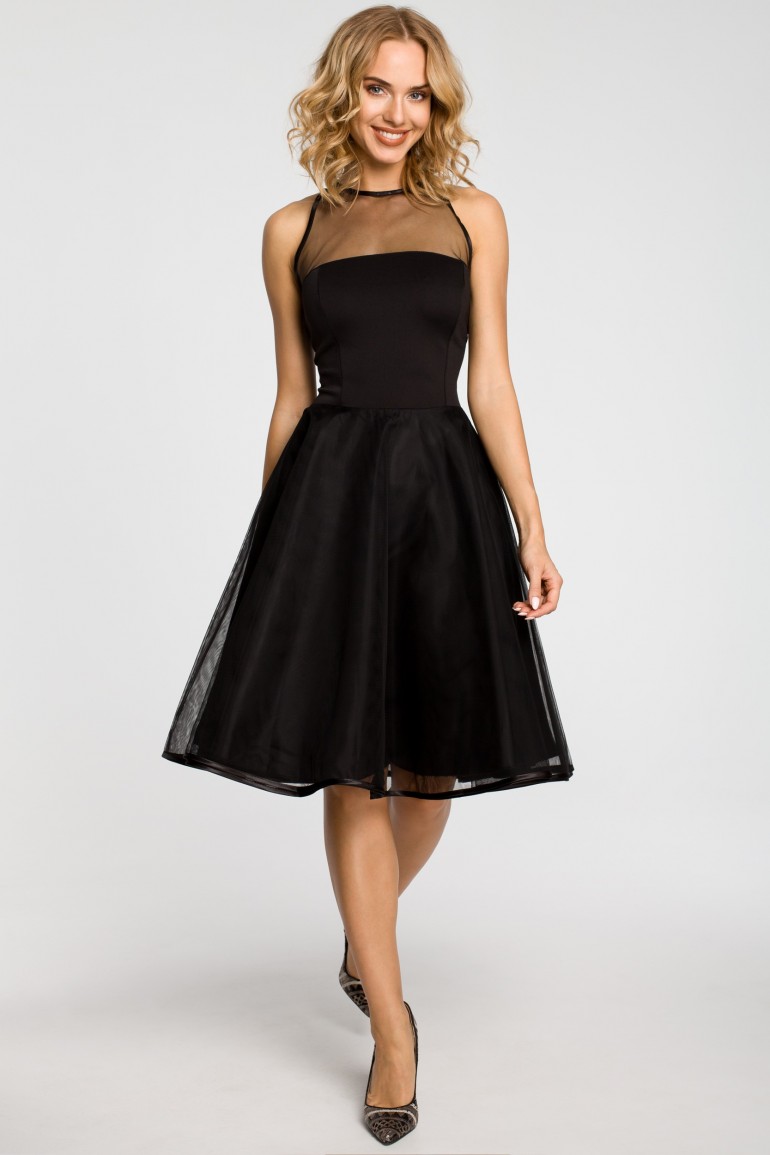 CM1183 Wieczorowa sukienka z dopasowaną górą - czarna