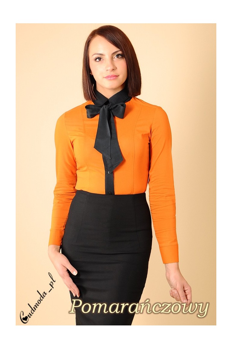 CM0005 Klasyczna, dwukolorowa damska koszula wieczorowa -  pomarańczowa