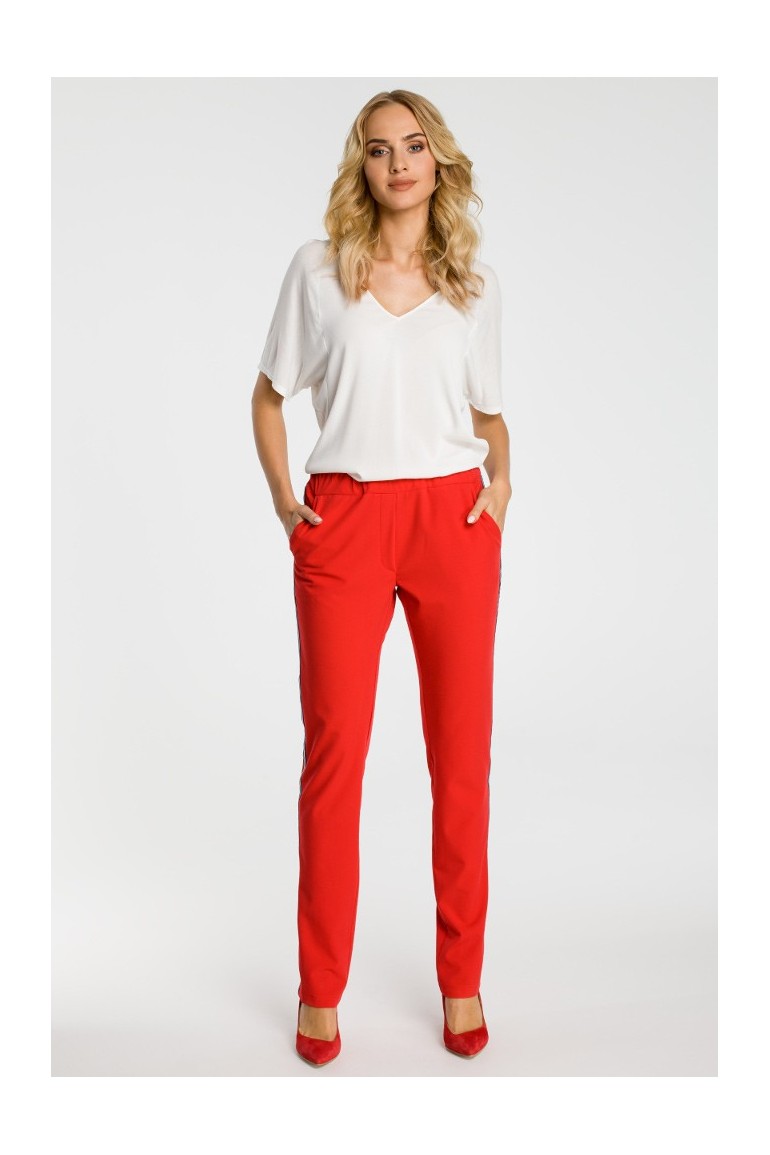 CM3316 Damskie spodnie z lampasem - czerwone