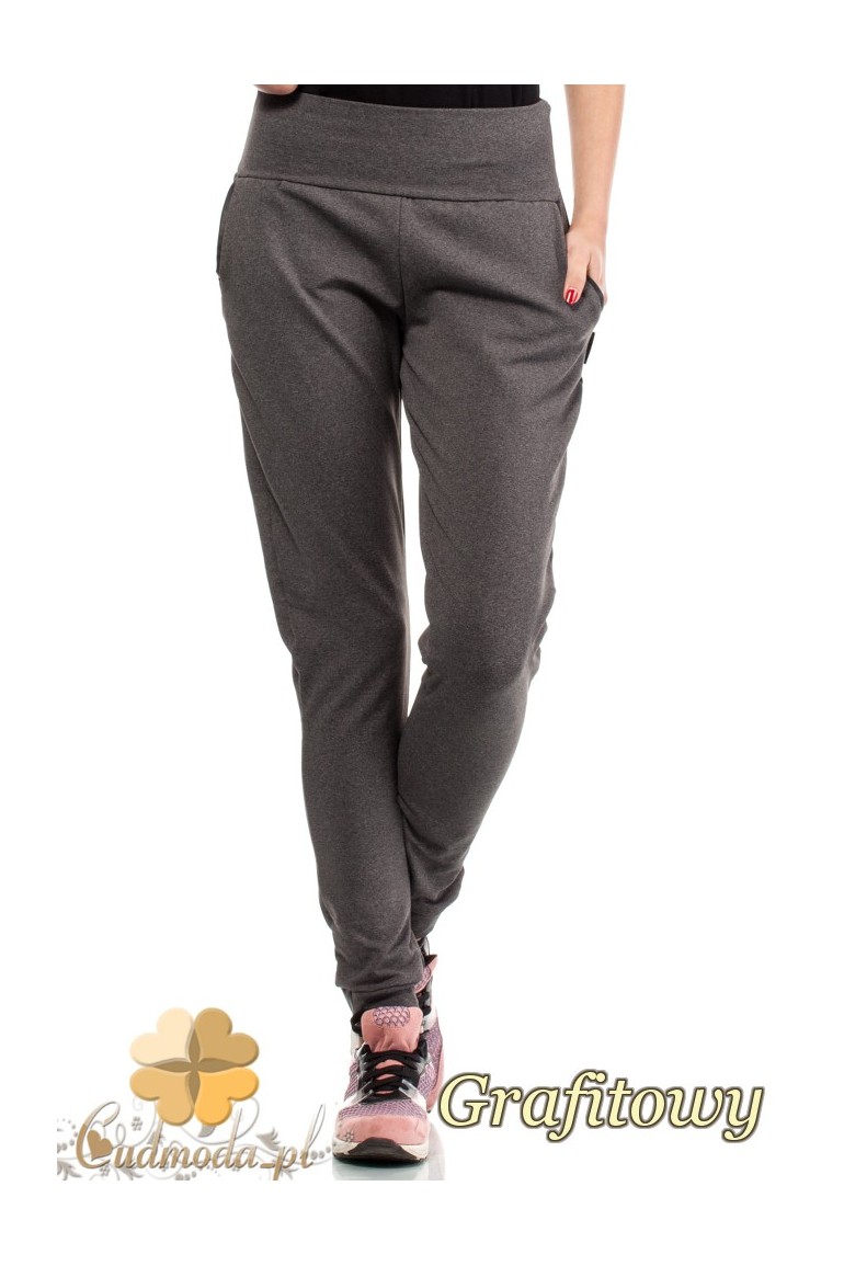 CM1854 Eleganckie dresowe spodnie na polarze z kieszeniami - grafitowe