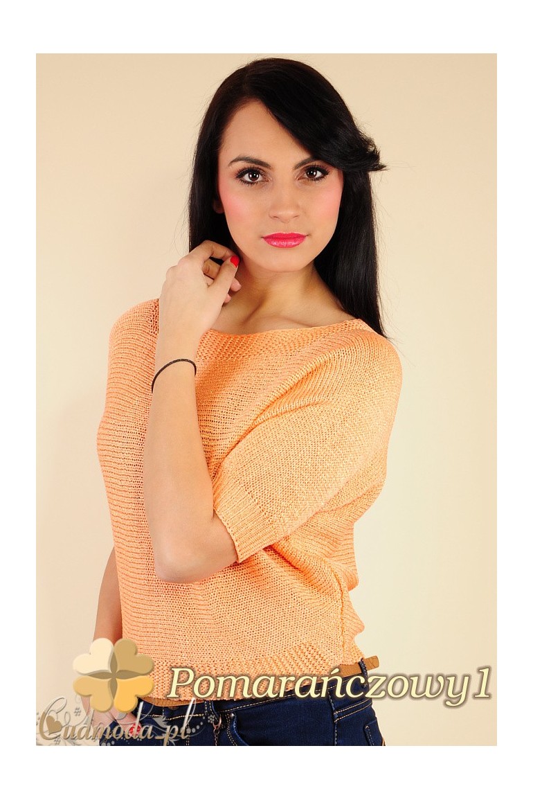 CM0184 Gładki damski sweterek nietoperz - pomarańczowy 1