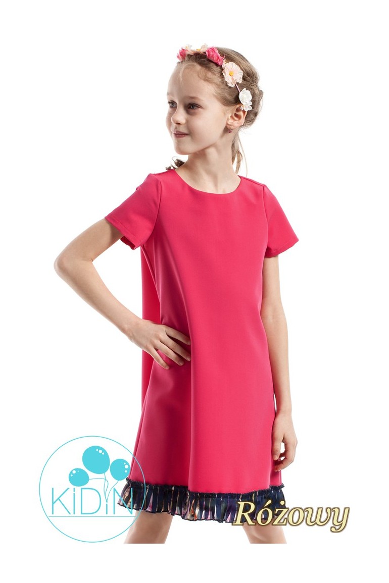CM2263 Elegancka sukienka z plisowaną wstawką - różowa