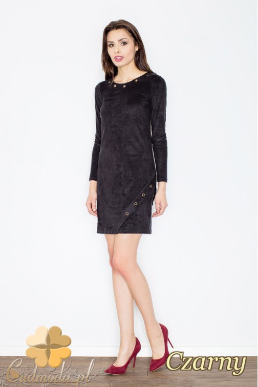 CM2364 Elegancka sukienka mini z zamszu - czarna